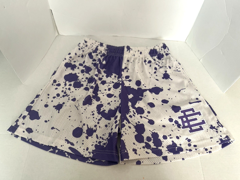 ERIC EMANUEL EE SHORTS PURPLE PAINT SPILL, SIZE LARGE, NWOT MADE IN NY